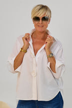 Oversized Bluse mit Blüten, weiß