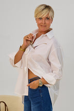 Oversized Bluse mit Blüten, weiß