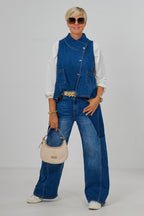 Jeansweste mit schräger Knopfleiste, blue denim