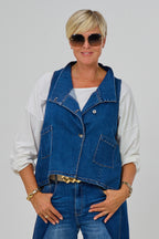 Jeansweste mit schräger Knopfleiste, blue denim