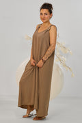 Maxikleid mit Broschen, asymmetrisch, taupe
