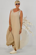 Maxikleid mit Broschen, beige