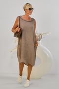 Leinen Kleidchen mit weitem Ausschnitt, taupe