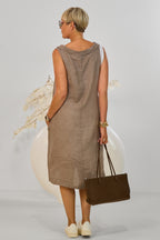 Leinen Kleidchen mit weitem Ausschnitt, taupe