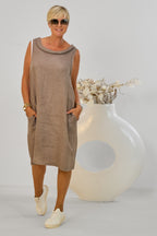 Leinen Kleidchen mit weitem Ausschnitt, taupe