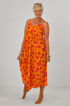 Geblümtes Maxikleid mit Spaghettiträgern, orange-pink