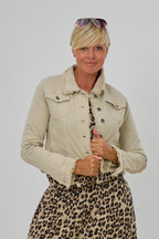 kurze Jeansjacke mit kleinen Fransen, beige