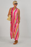 Langes Kleid mit besonderen Trägern, pink-bunt