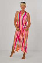 Langes Kleid mit besonderen Trägern, pink-bunt