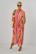 Langes Kleid mit besonderen Trägern, lachs-bunt