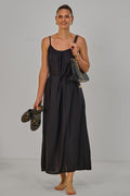 Langes Maxi-Kleid mit Spaghetti-Trägern, schwarz