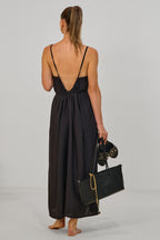 Langes Maxi-Kleid mit Spaghetti-Trägern, schwarz