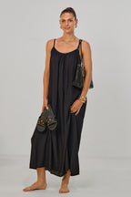 Langes Maxi-Kleid mit Spaghetti-Trägern, schwarz