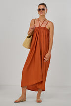 Langes Maxi-Kleid mit Spaghetti-Trägern, rostorange