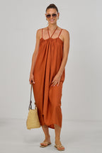 Langes Maxi-Kleid mit Spaghetti-Trägern, rostorange