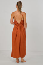 Langes Maxi-Kleid mit Spaghetti-Trägern, rostorange