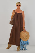 Langes Maxi-Kleid mit Spaghetti-Trägern, schokobraun