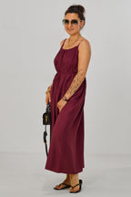 Langes Maxi-Kleid mit Spaghetti-Trägern, bordeaux