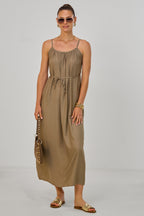 Langes Maxi-Kleid mit Spaghetti-Trägern, taupe