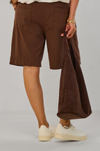 Shorts mit geblümtem Stoffgürtel, braun