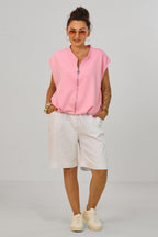 Shorts mit geblümtem Stoffgürtel, weiß