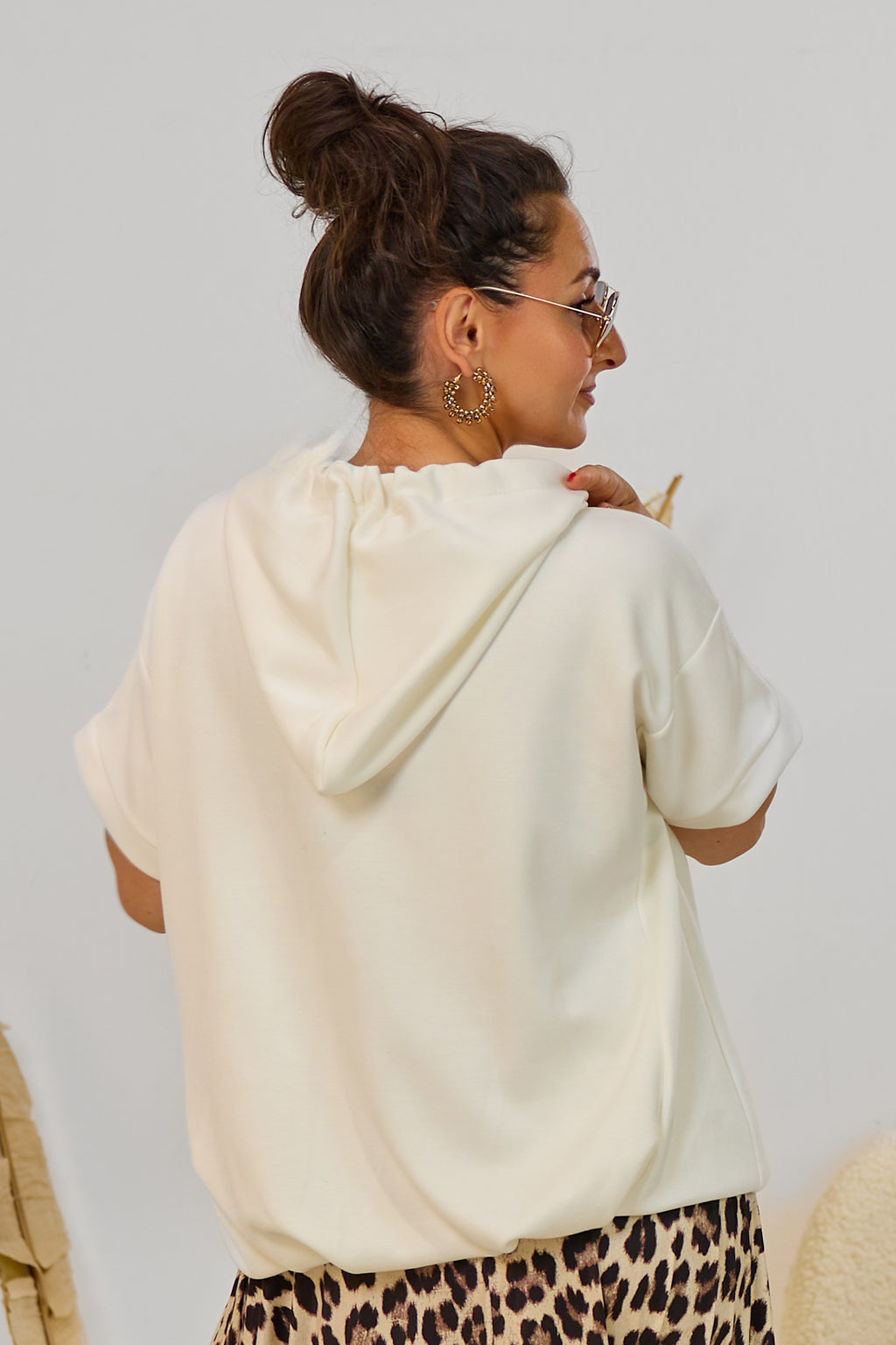 Cozy kurzarm Hoodie im Balloon-Style, ecru