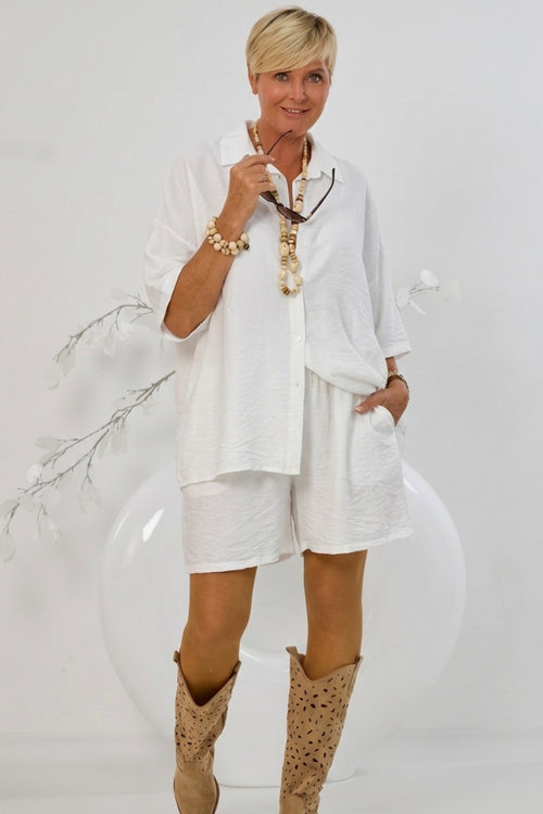 2-tlg. Set aus Bluse und Shorts, ecru