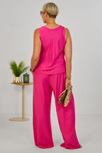 gecrinkeltes 2-tlg. Set aus Top und Hose, pink
