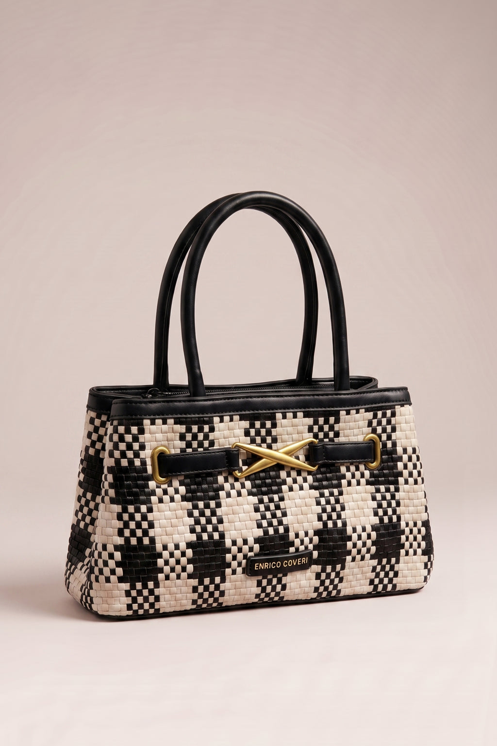 Flecht-Tasche im im Retro-Style, schwarz-creme