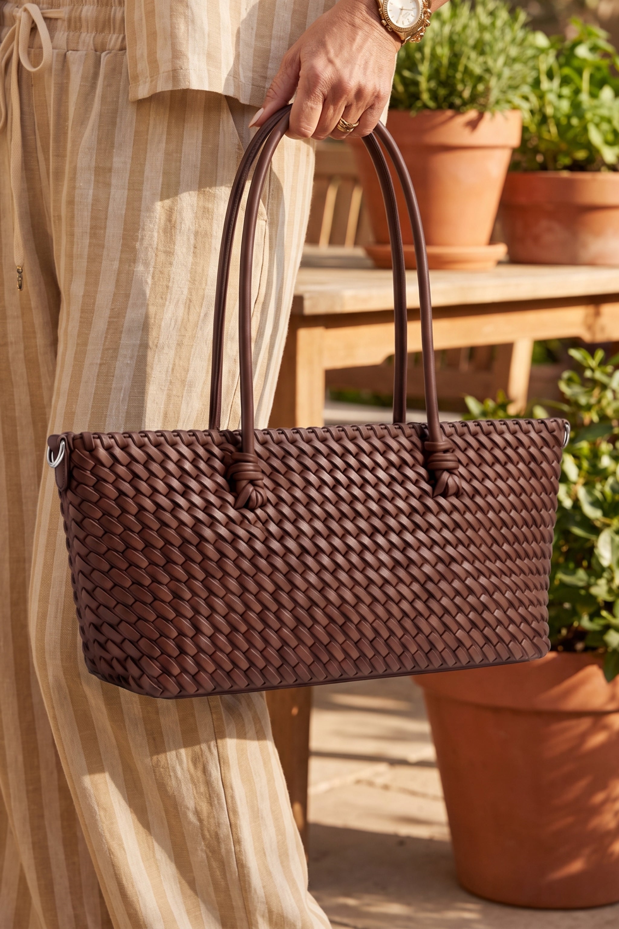 Flecht-Tasche im Baguette Style, schokobraun