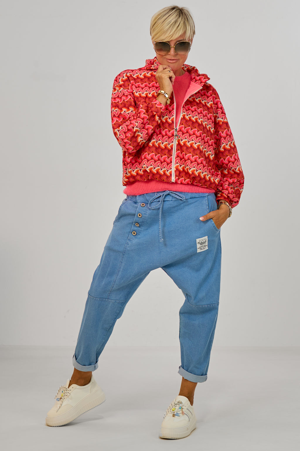 Baggy Jeans mit Ziernähten, denim blau