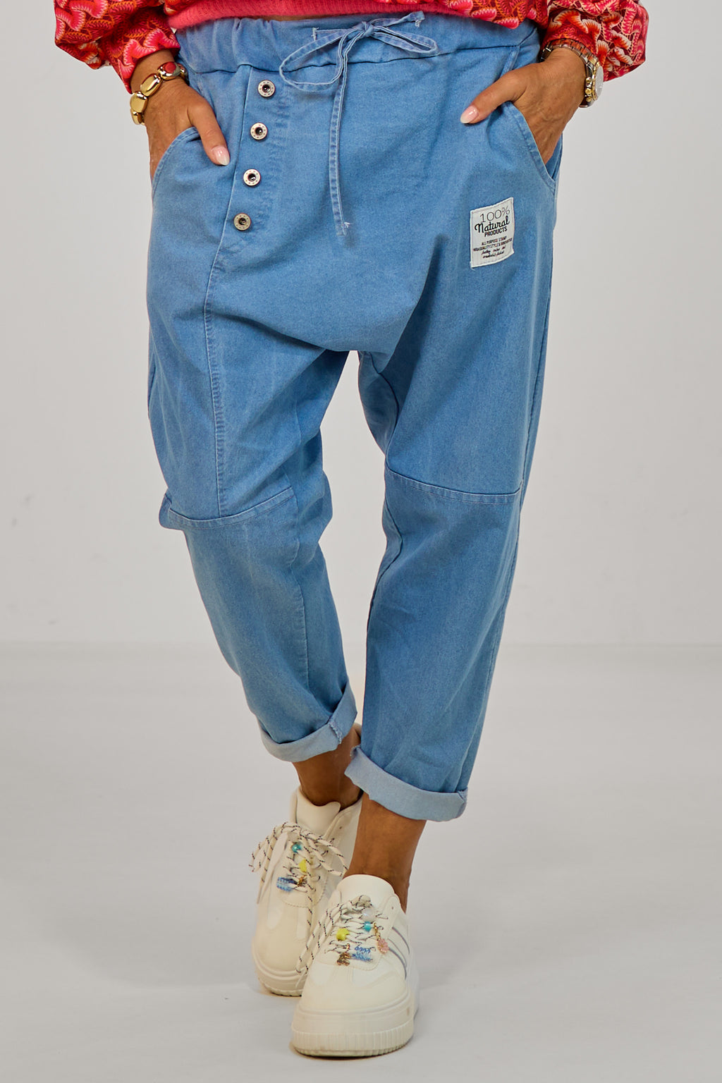 Baggy Jeans mit Ziernähten, denim blau