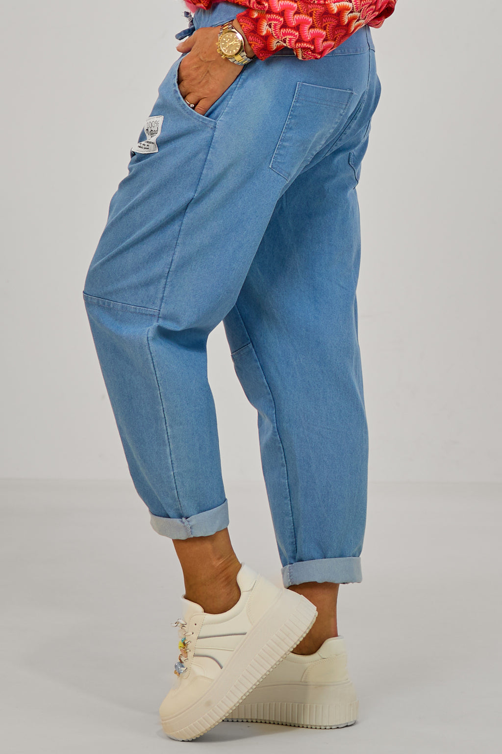 Baggy Jeans mit Ziernähten, denim blau