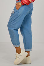 Baggy Jeans mit Ziernähten, denim blau