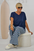 Kurzarm Basic Shirt mit V-Ausschnitt, marineblau