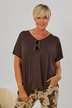 Kurzarm Basic Shirt mit V-Ausschnitt, braun
