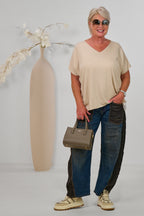 Kurzarm Basic Shirt mit V-Ausschnitt, beige