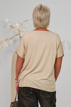 Kurzarm Basic Shirt mit V-Ausschnitt, beige