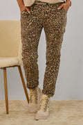 Hose mit elastischem Bund im Knitterlook, taupe-leo