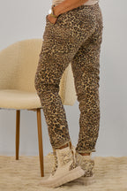 Hose mit elastischem Bund im Knitterlook, taupe-leo