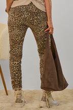 Hose mit elastischem Bund im Knitterlook, taupe-leo