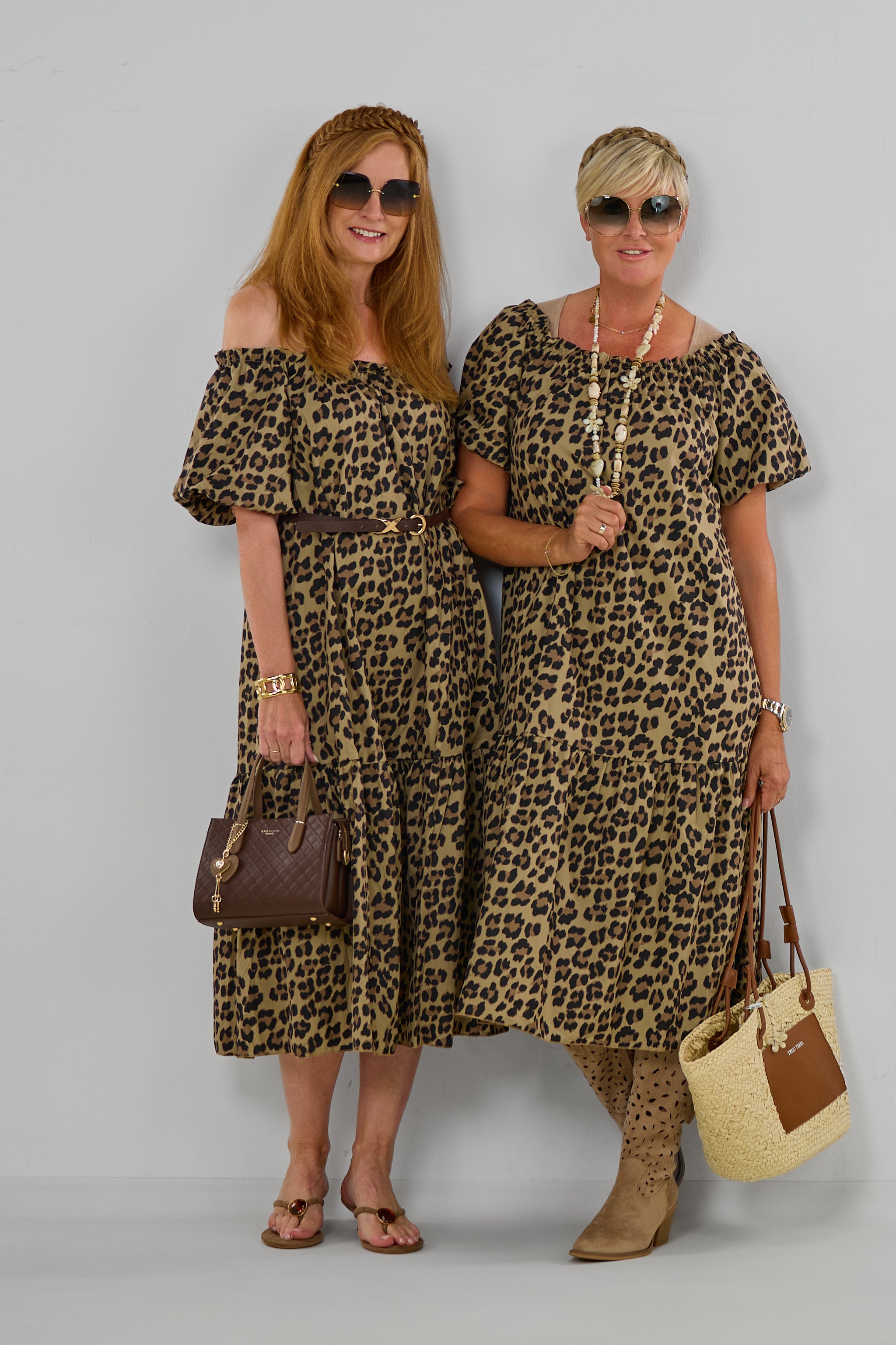 Kleid mit Puff-Ärmeln, taupe-leo