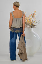 Top im Balloon-Style mit Spitze, taupe