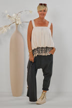 Top im Balloon-Style mit Spitze, beige