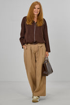 Hose mit breiten Falten am Bund, taupe