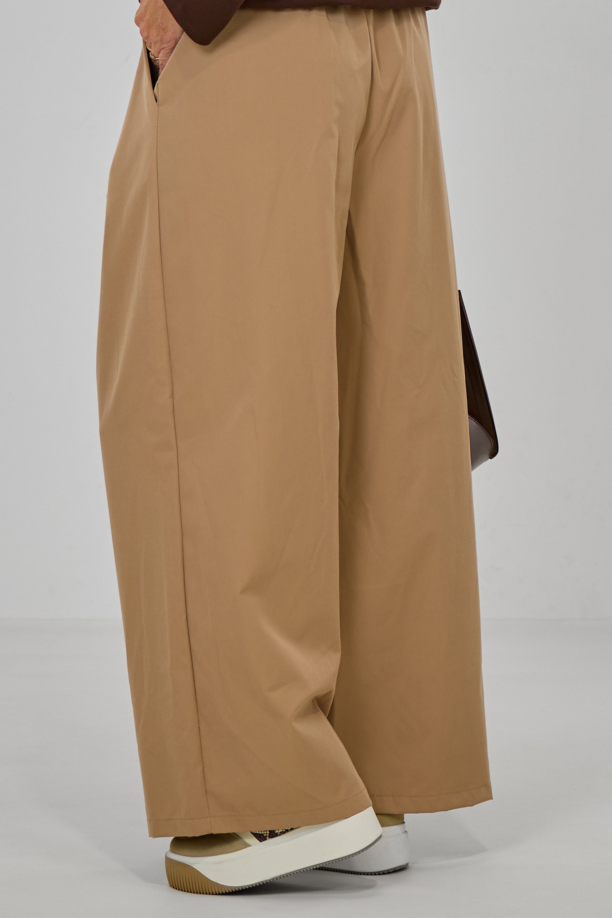 Hose mit breiten Falten am Bund, taupe