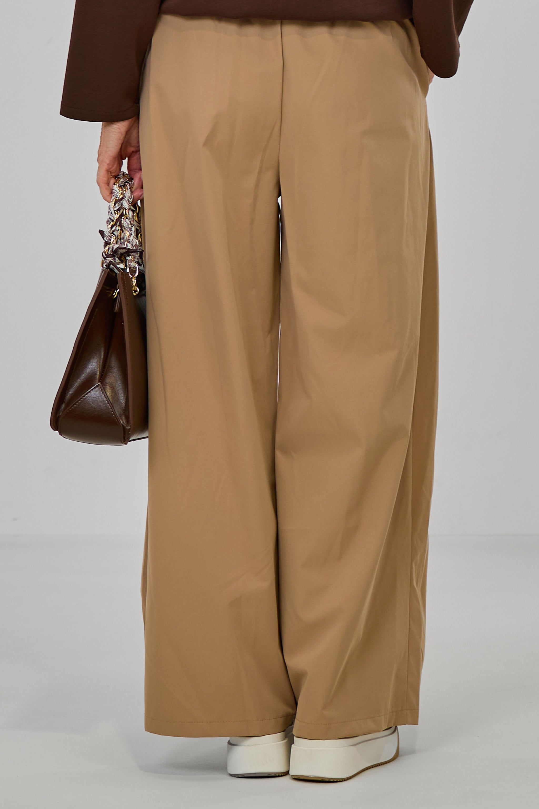 Hose mit breiten Falten am Bund, taupe