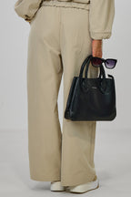 Hose mit breiten Falten am Bund, beige