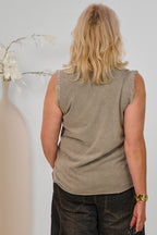 Ärmelloses Shirt im used look, taupe