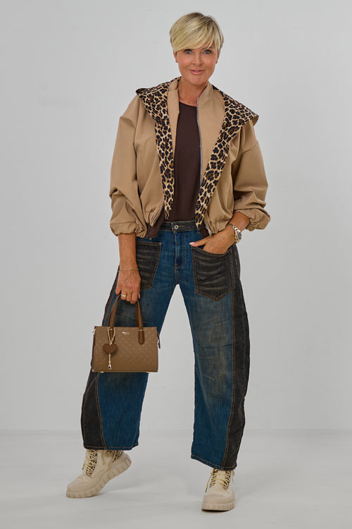Blouson mit abnehmbarer Leo-Kapuze, taupe